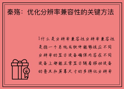 秦殇：优化分辨率兼容性的关键方法
