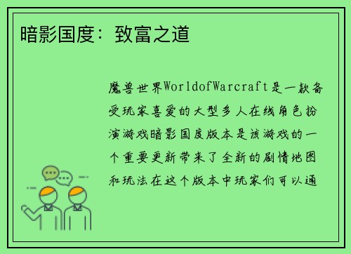 暗影国度：致富之道